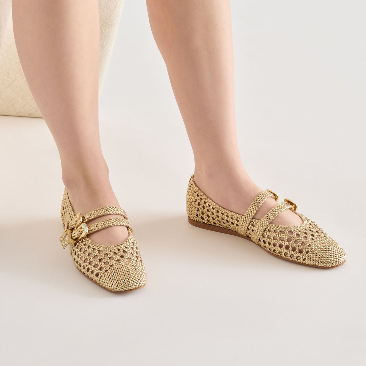 Dolce Vita SHOES Baylee Gold Woven Stella Ballet Flats