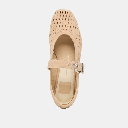 Dolce Vita SHOES Mikel Camel Perforated Suede Ballet Flats