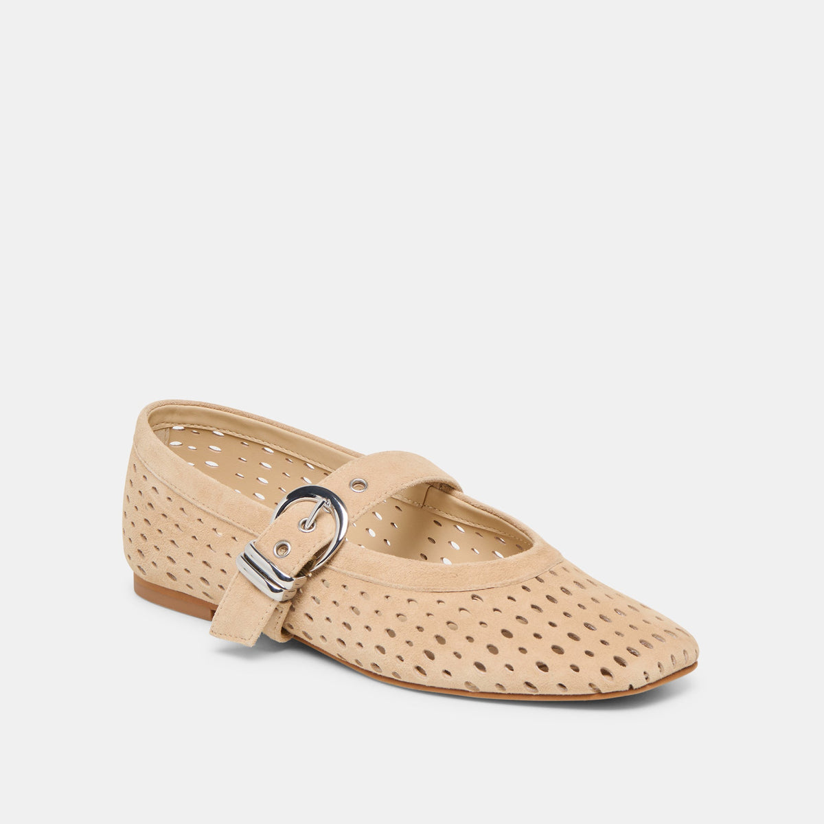 Dolce Vita SHOES Mikel Camel Perforated Suede Ballet Flats