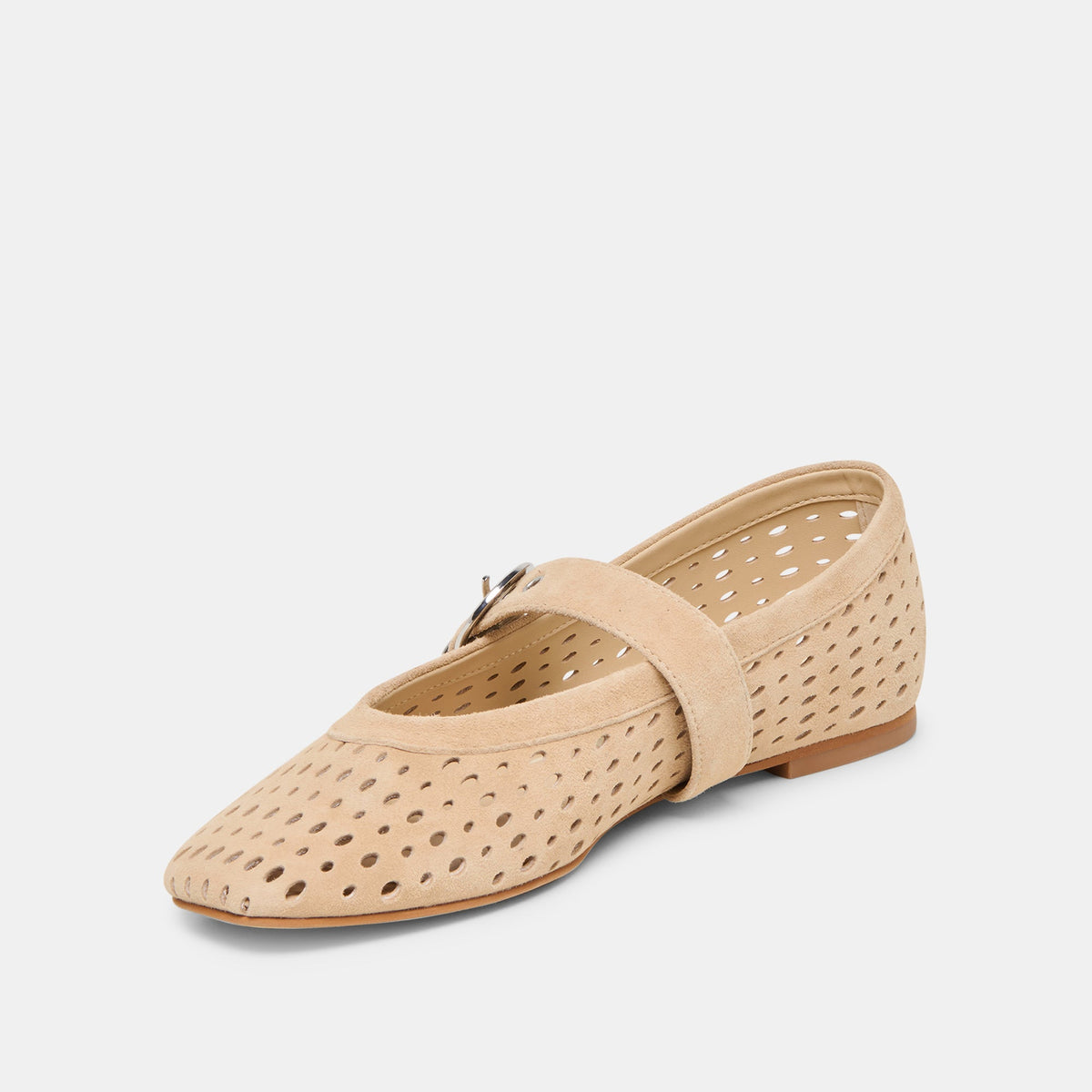 Dolce Vita SHOES Mikel Camel Perforated Suede Ballet Flats