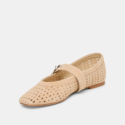 Dolce Vita SHOES Mikel Camel Perforated Suede Ballet Flats
