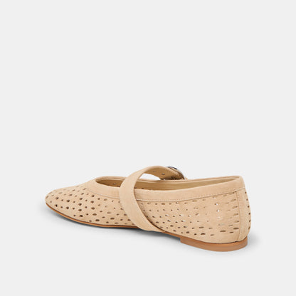 Dolce Vita SHOES Mikel Camel Perforated Suede Ballet Flats