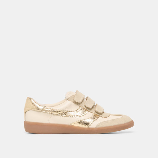 Dolce Vita SHOES Merit Velcro White Gold Leather Sneakers