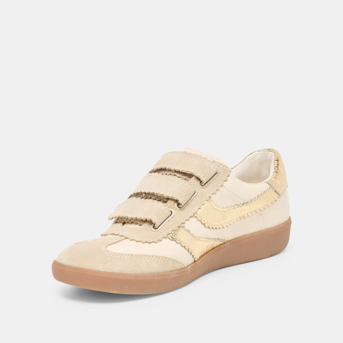 Dolce Vita SHOES Merit Velcro White Gold Leather Sneakers