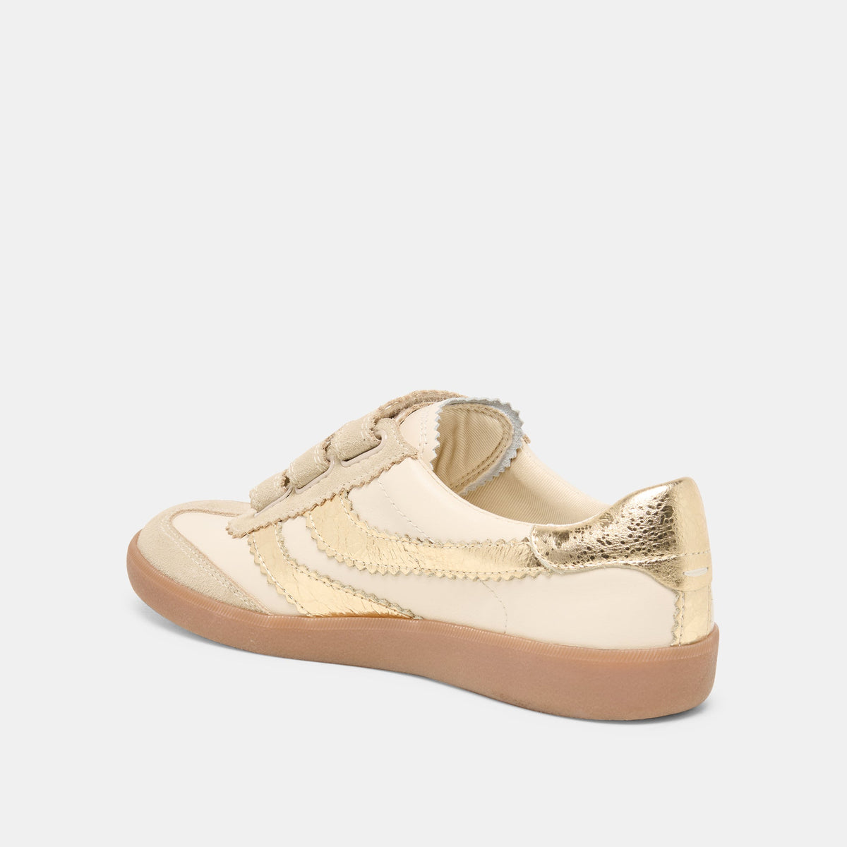Dolce Vita SHOES Merit Velcro White Gold Leather Sneakers