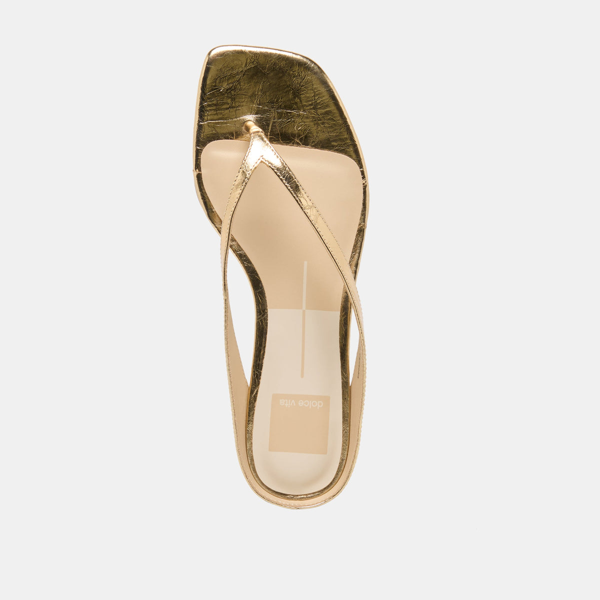 Dolce Vita SHOES GIZEL Gold Crinkle Patent Thong Square-Toe Sandals