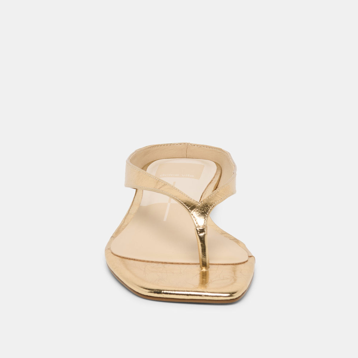 Dolce Vita SHOES GIZEL Gold Crinkle Patent Thong Square-Toe Sandals