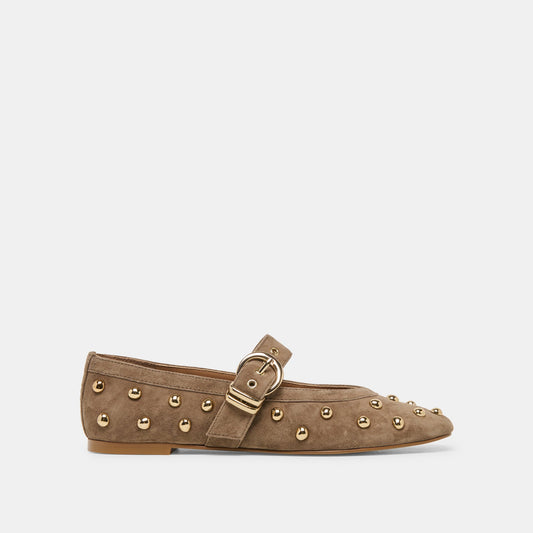 Dolce Vita SHOES Mikel Stud Olive Suede Ballet Flats