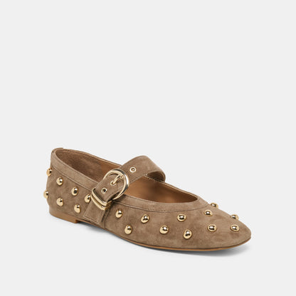 Dolce Vita SHOES Mikel Stud Olive Suede Ballet Flats