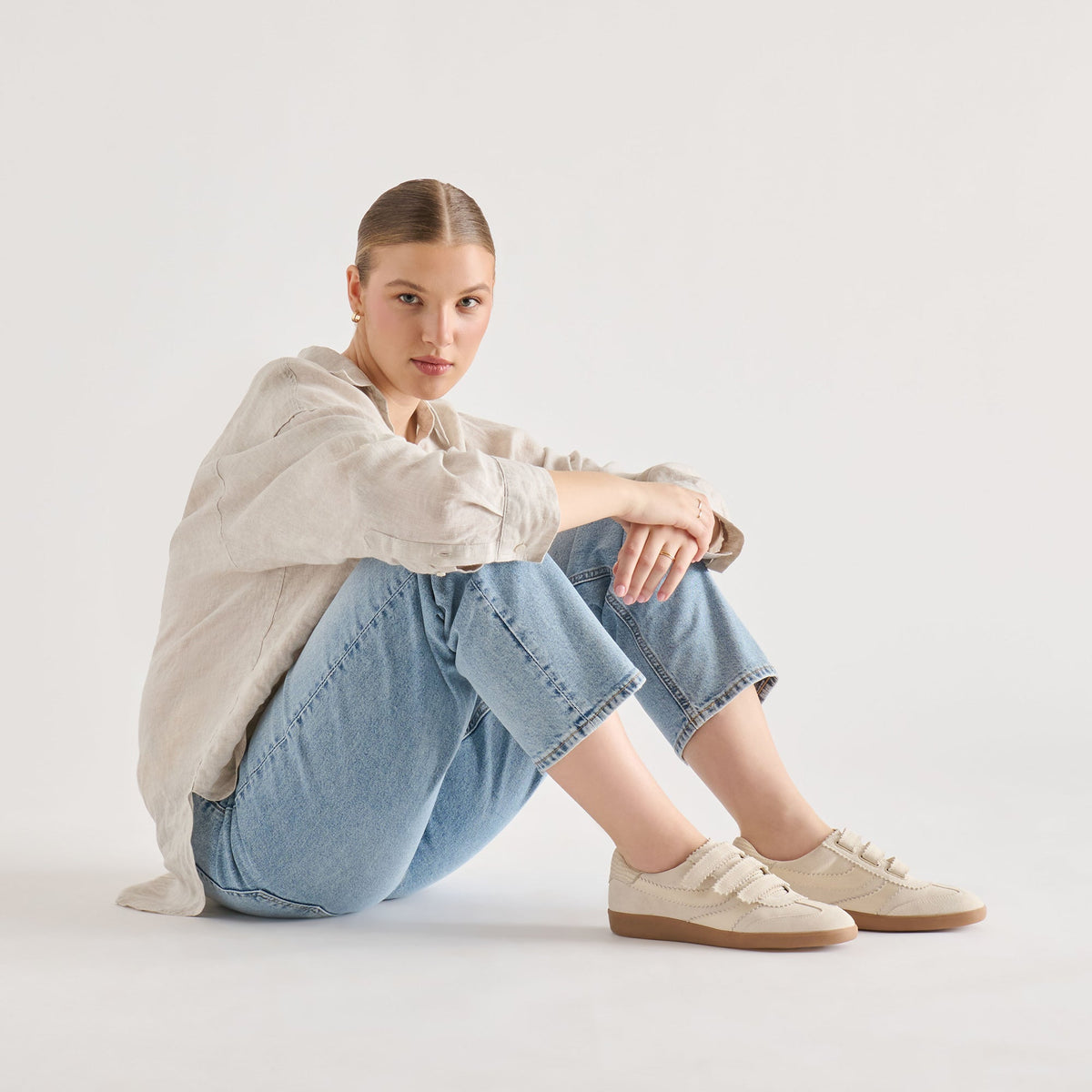Dolce Vita SHOES Merit Velcro Ivory Leather Sneakers