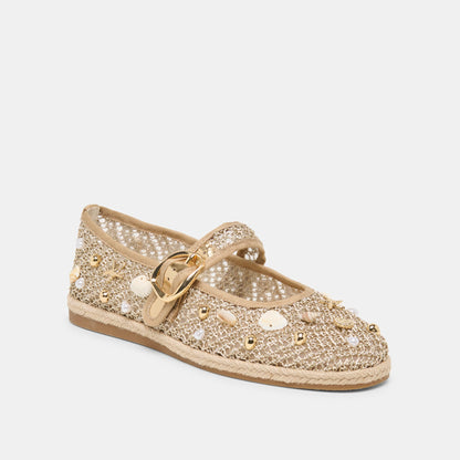 Dolce Vita SHOES Ralph Gold Beaded Raffia Ballet Flats