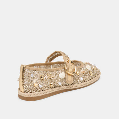 Dolce Vita SHOES Ralph Gold Beaded Raffia Ballet Flats