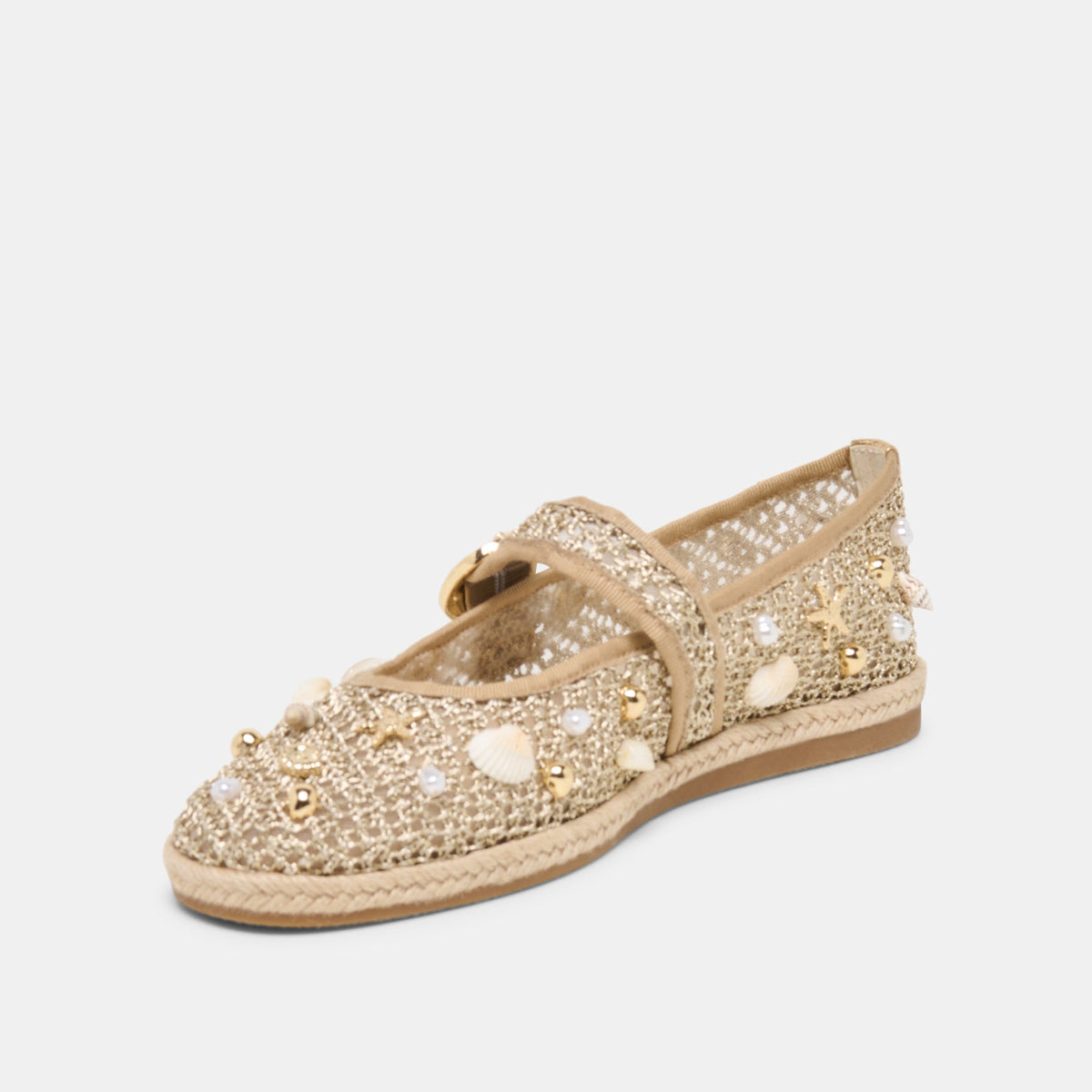 Dolce Vita SHOES Ralph Gold Beaded Raffia Ballet Flats