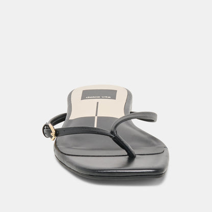 Dolce Vita SHOES MALTA Black Leather Buckle Flip-Flop Sandals