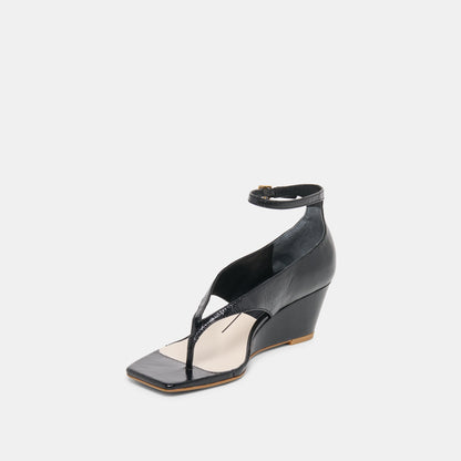 Dolce Vita SHOES Quinny Black Leather Wedges