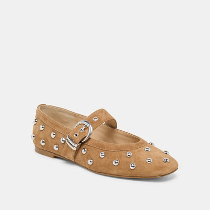 Dolce Vita SHOES Mikel Stud Lt Brown Suede Ballet Flats