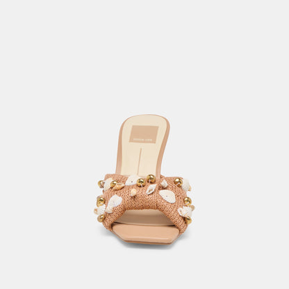 Dolce Vita SHOES Tylah Toffee Beaded Raffia Heels