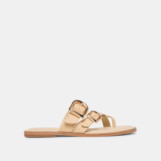 Dolce Vita SHOES SHORE Sand Raffia Flip-Flop Buckled Sandals