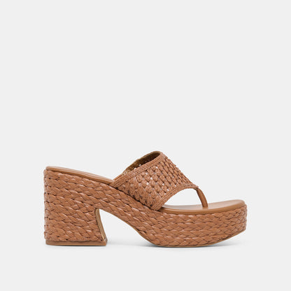 Dolce Vita SHOES RIPPLE Mid Brown Raffia Platform Thong Block Heel