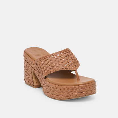 Dolce Vita SHOES RIPPLE Mid Brown Raffia Platform Thong Block Heel