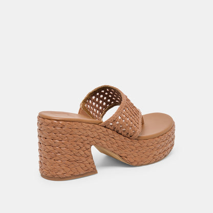 Dolce Vita SHOES RIPPLE Mid Brown Raffia Platform Thong Block Heel