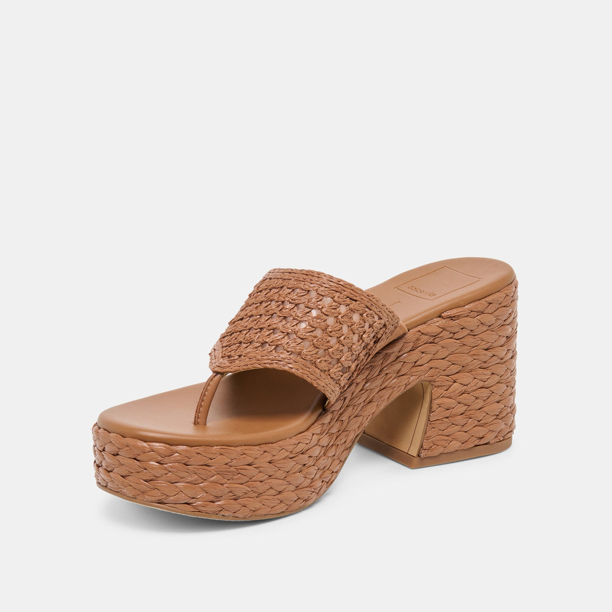 Dolce Vita SHOES RIPPLE Mid Brown Raffia Platform Thong Block Heel