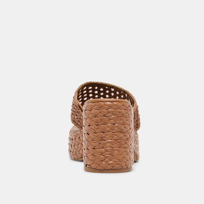 Dolce Vita SHOES RIPPLE Mid Brown Raffia Platform Thong Block Heel