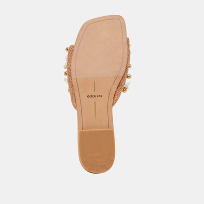 Dolce Vita SHOES Lizza Toffee Beaded Raffia Sandals