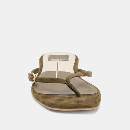 Dolce Vita SHOES MALTA Dk Olive Suede Buckle Flip-Flop Sandals