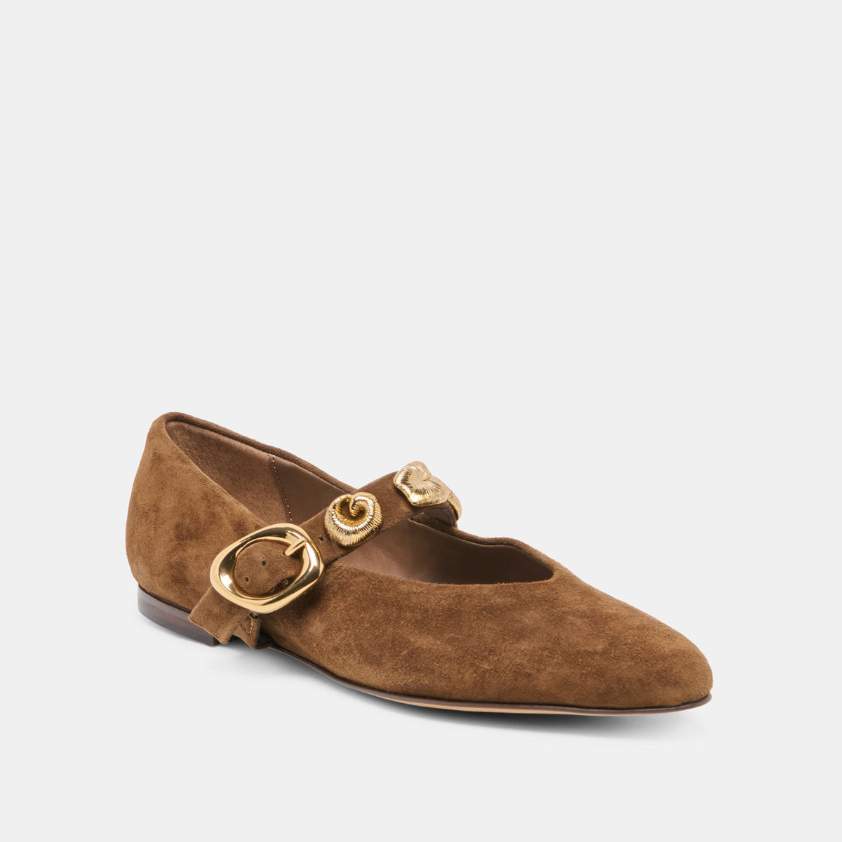 Dolce Vita SHOES LOREE Chesnut Suede Mary-Jane Metal Detail Ballet Flats