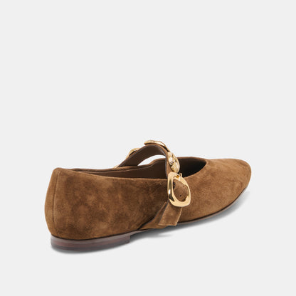 Dolce Vita SHOES LOREE Chesnut Suede Mary-Jane Metal Detail Ballet Flats