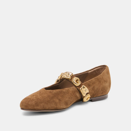 Dolce Vita SHOES LOREE Chesnut Suede Mary-Jane Metal Detail Ballet Flats