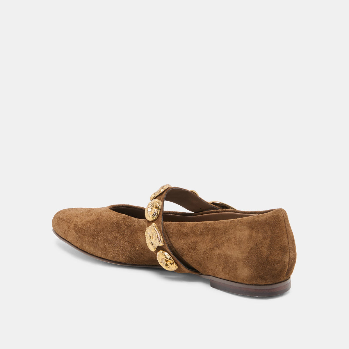 Dolce Vita SHOES LOREE Chesnut Suede Mary-Jane Metal Detail Ballet Flats