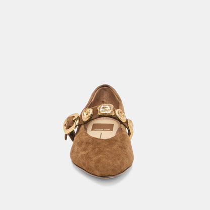 Dolce Vita SHOES LOREE Chesnut Suede Mary-Jane Metal Detail Ballet Flats
