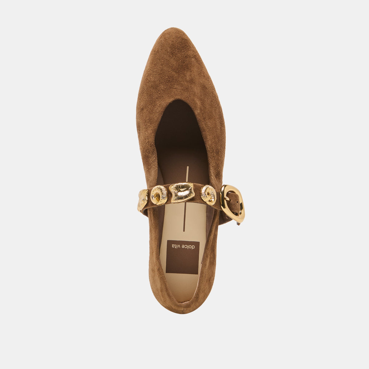 Dolce Vita SHOES LOREE Chesnut Suede Mary-Jane Metal Detail Ballet Flats