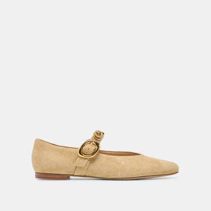 Dolce Vita SHOES LOREE Desert Taupe Suede Mary-Jane Metal Detail Ballet Flats