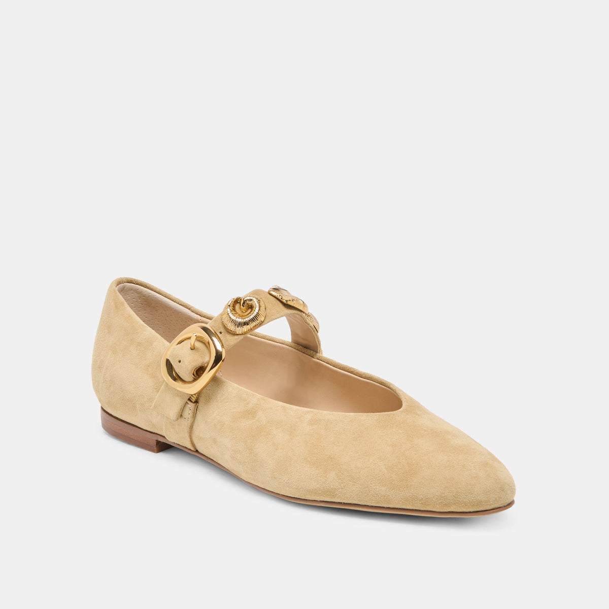 Dolce Vita SHOES LOREE Desert Taupe Suede Mary-Jane Metal Detail Ballet Flats