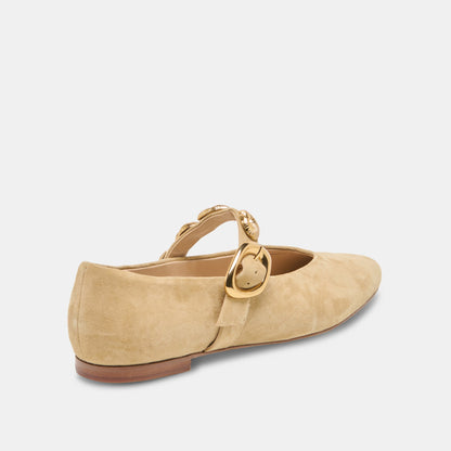 Dolce Vita SHOES LOREE Desert Taupe Suede Mary-Jane Metal Detail Ballet Flats