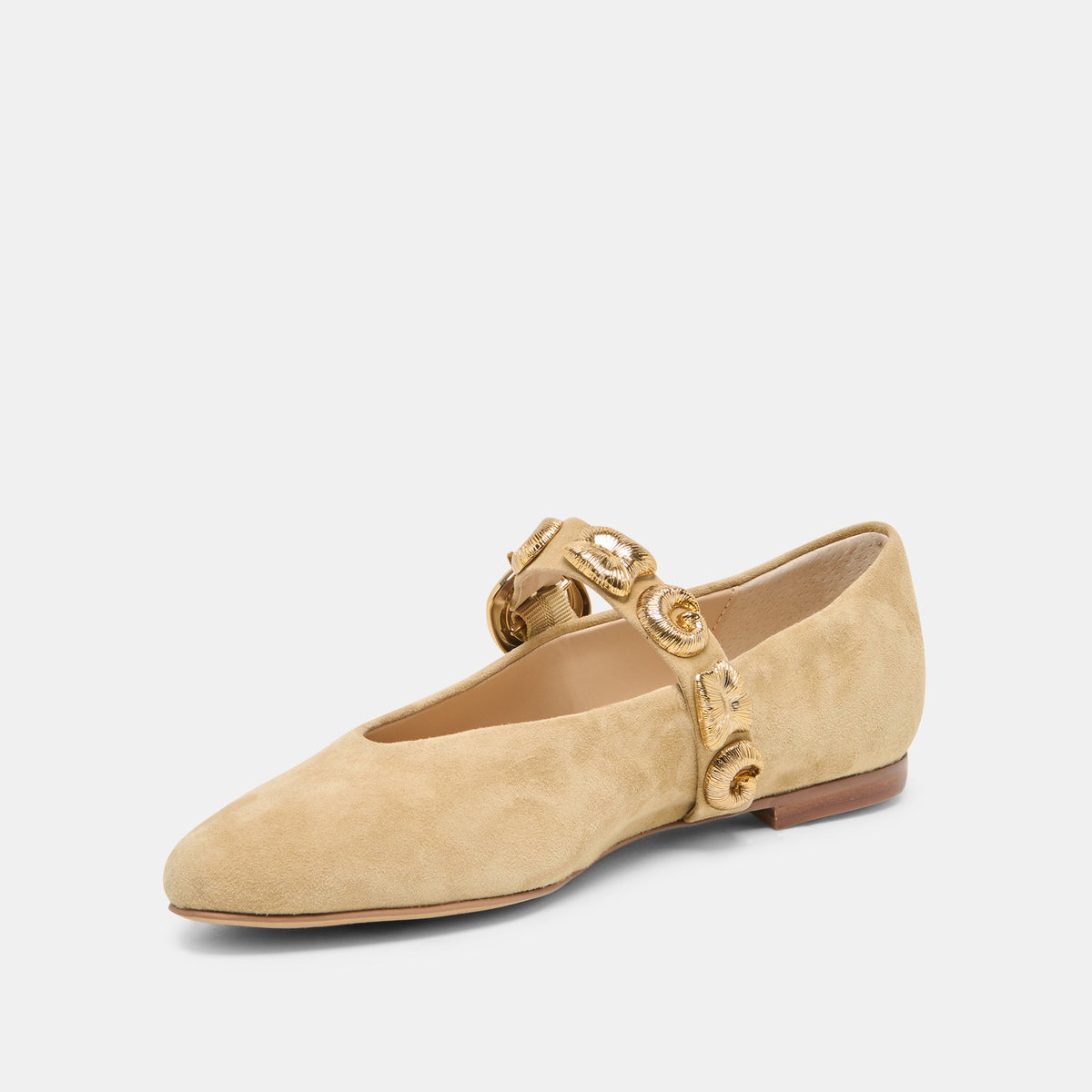 Dolce Vita SHOES LOREE Desert Taupe Suede Mary-Jane Metal Detail Ballet Flats