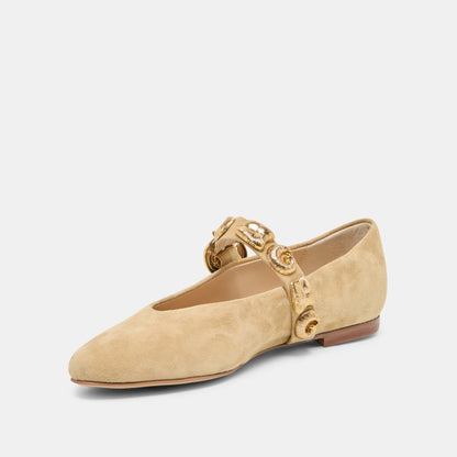 Dolce Vita SHOES LOREE Desert Taupe Suede Mary-Jane Metal Detail Ballet Flats