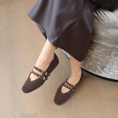 Dolce Vita SHOES Baylee Grommet Dk Brown Perforated Suede Ballet Flats