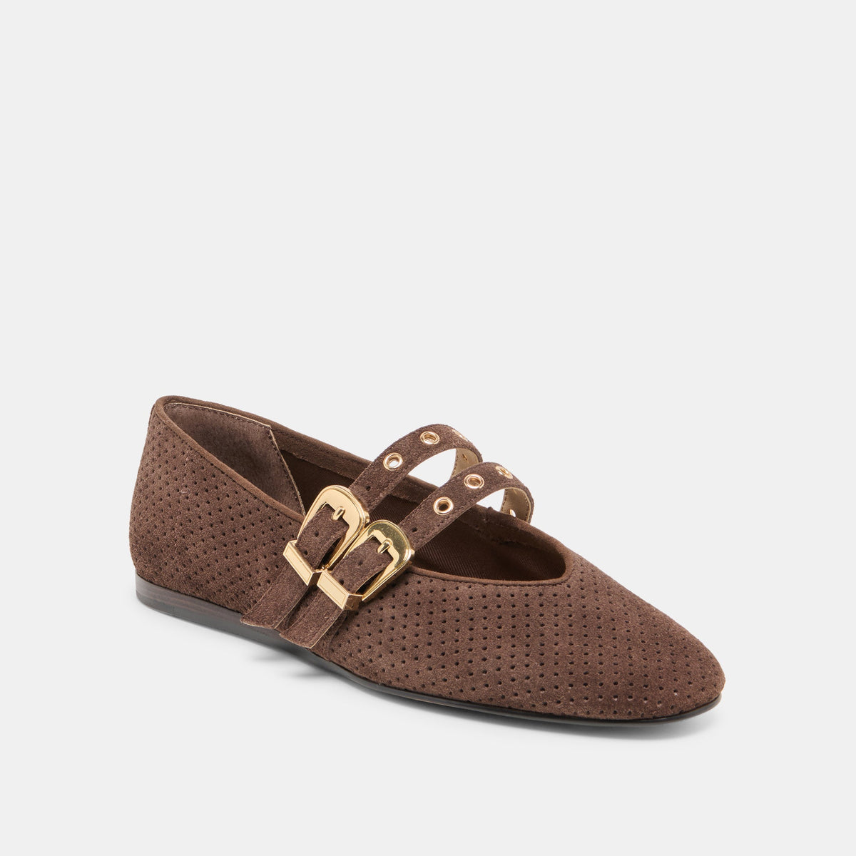 Dolce Vita SHOES Baylee Grommet Dk Brown Perforated Suede Ballet Flats