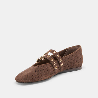 Dolce Vita SHOES Baylee Grommet Dk Brown Perforated Suede Ballet Flats