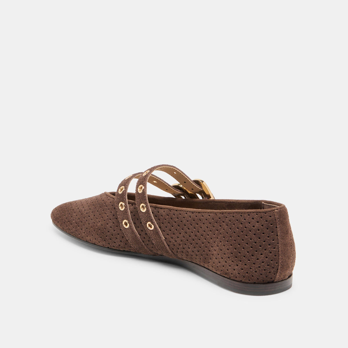 Dolce Vita SHOES Baylee Grommet Dk Brown Perforated Suede Ballet Flats