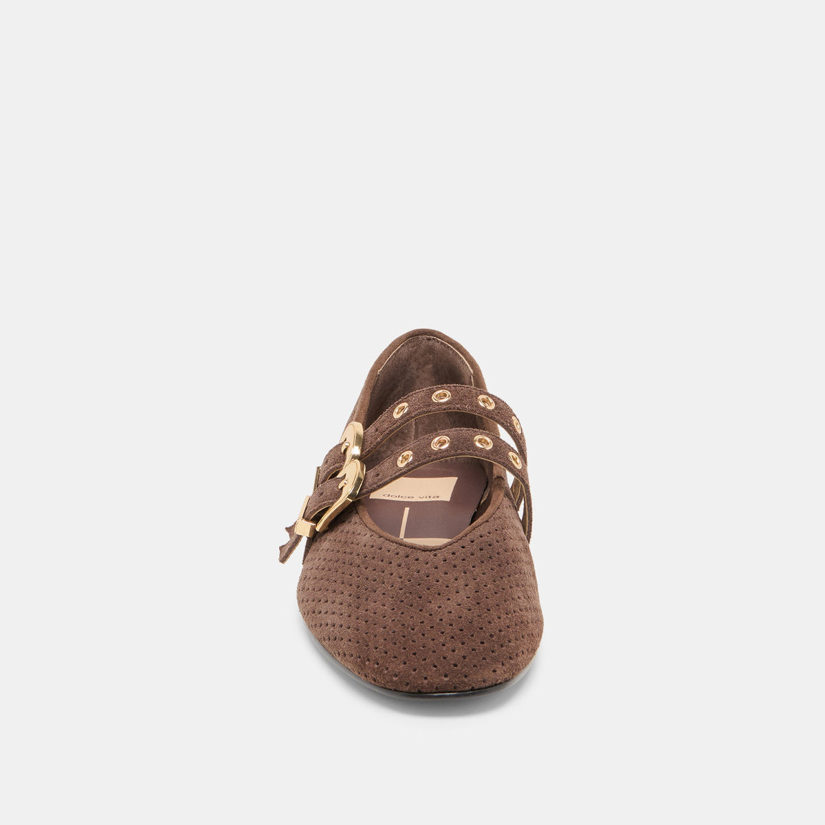 Dolce Vita SHOES Baylee Grommet Dk Brown Perforated Suede Ballet Flats