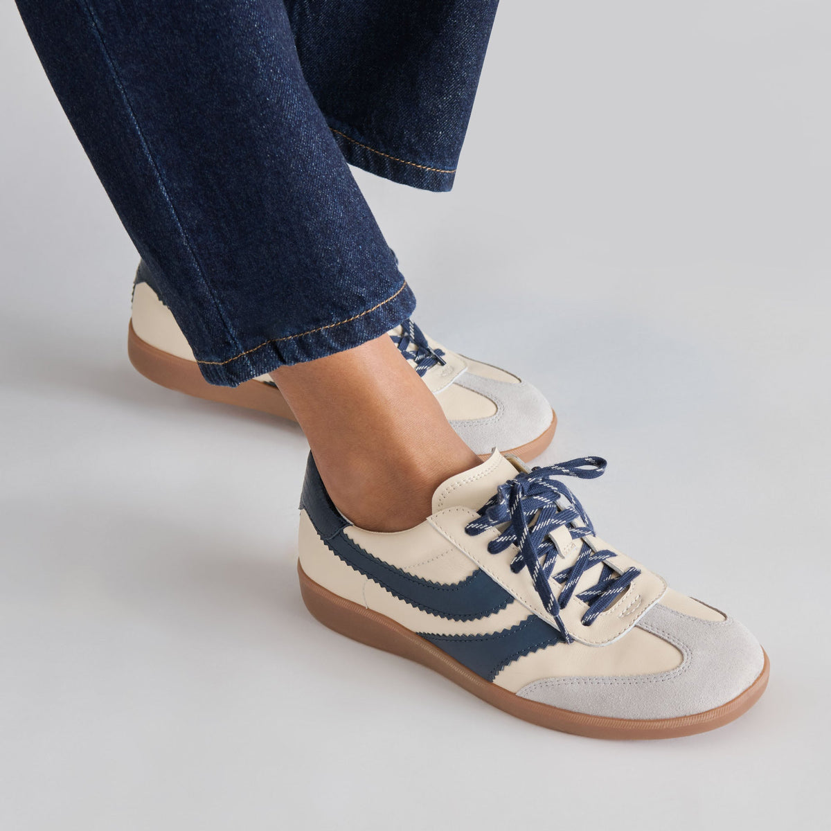 Dolce Vita SHOES Merit White Navy Leather Sneakers