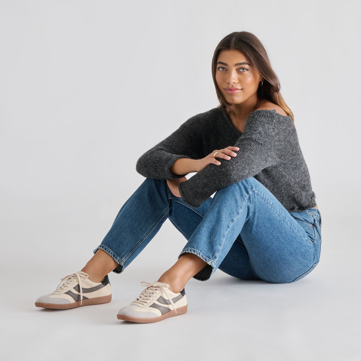 Dolce Vita SHOES Merit White Grey Leather Sneakers