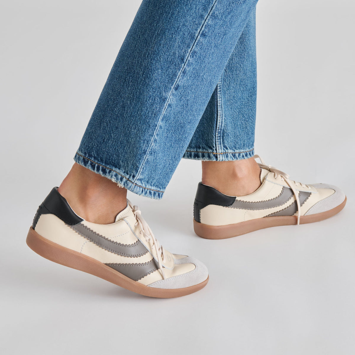 Dolce Vita SHOES Merit White Grey Leather Sneakers