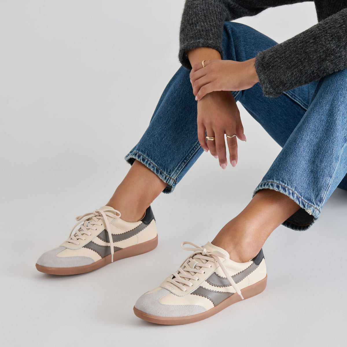 Dolce Vita SHOES Merit White Grey Leather Sneakers