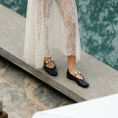 Dolce Vita SHOES Relan Black Leather Ballet Flats